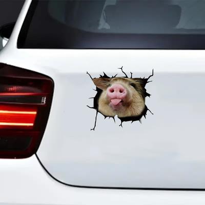 Creative Funny Piggy Stickers, Animal Crack Car Stickers, 3D Cute Car Pet Stickers, Waterproof Car Window Stickers Creative Funn