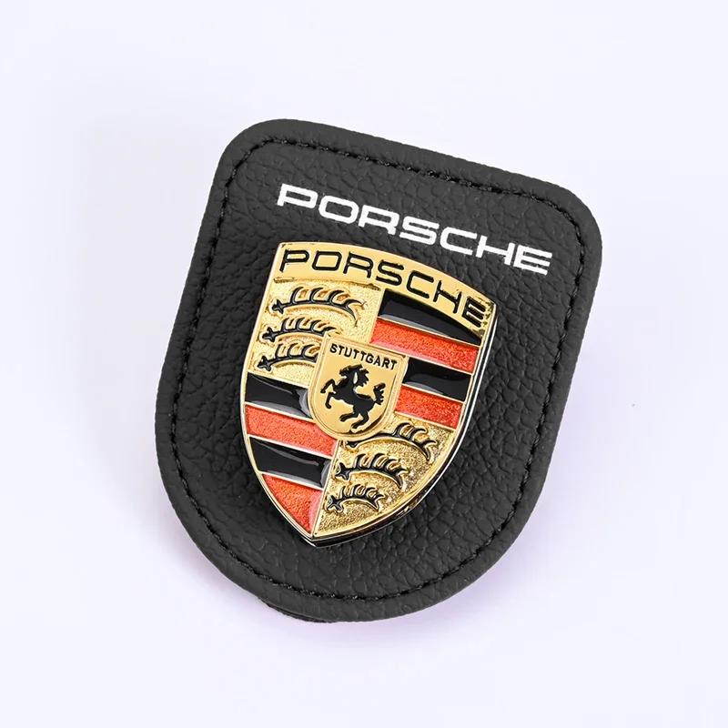 Emblemas de Carro Clipe Porta-Óculos de Sol Couro Magnético Clipe de Para-sol para Carro Para Porsche 911 Pajun Cayenne Cayman Panamera Macan