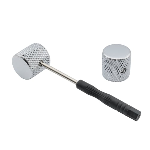 Musiclily Pro 1/4" Steel Flat Dome Knobs, Horizontal Thread, Metric/Inch Compatible, for Electric Guitars and Basses, Chrome (Set of 2)