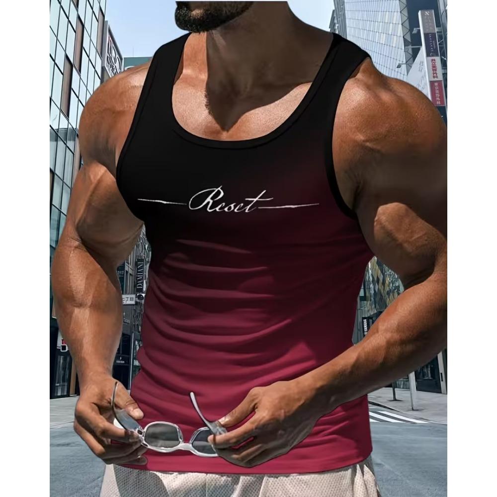 Modisches Farbverlauf Print Grafik Herren Rundhals Schnelltrocknend Fitness Laufen Tanktop Freizeit Atmungsaktiv Outdoor Sportweste L black