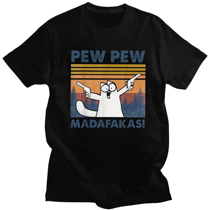 

Custom Pew Pew Madafakas Cat Crazy T Shirt for Men Pure Cotton Tshirt Tee T-shirt - Men s Summer Cotton Graphic Tee S разноцветный