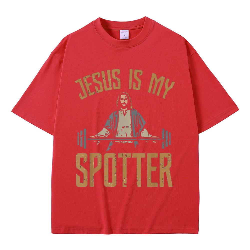Funny Jesus Is My Spotter Christ Gym T Shirt Unisex's Harajuku Vintage T Shirts Cotton O-Neck Oversized T-shirts Streetwear Unisex