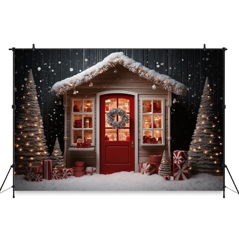 Mocsicka Christmas House Photography Background Winter Forest Tree Kids Children Birthday Photo Backdrop Home Party Decor Banner