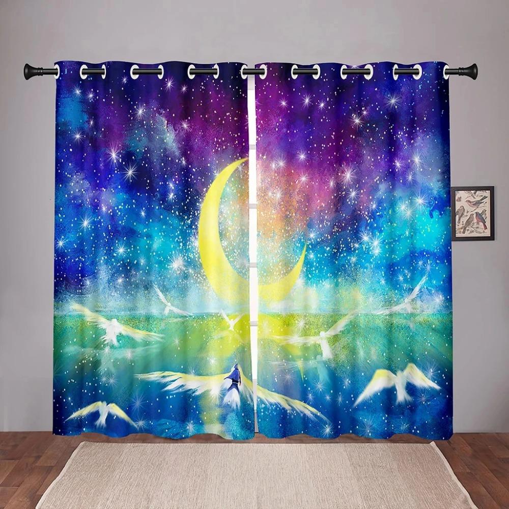 Luxury Moon Sky Cloud Star Blackout Window Curtains for Bedroom Living Room Bathroom Kicthen Door Hall High Shading New Pattern