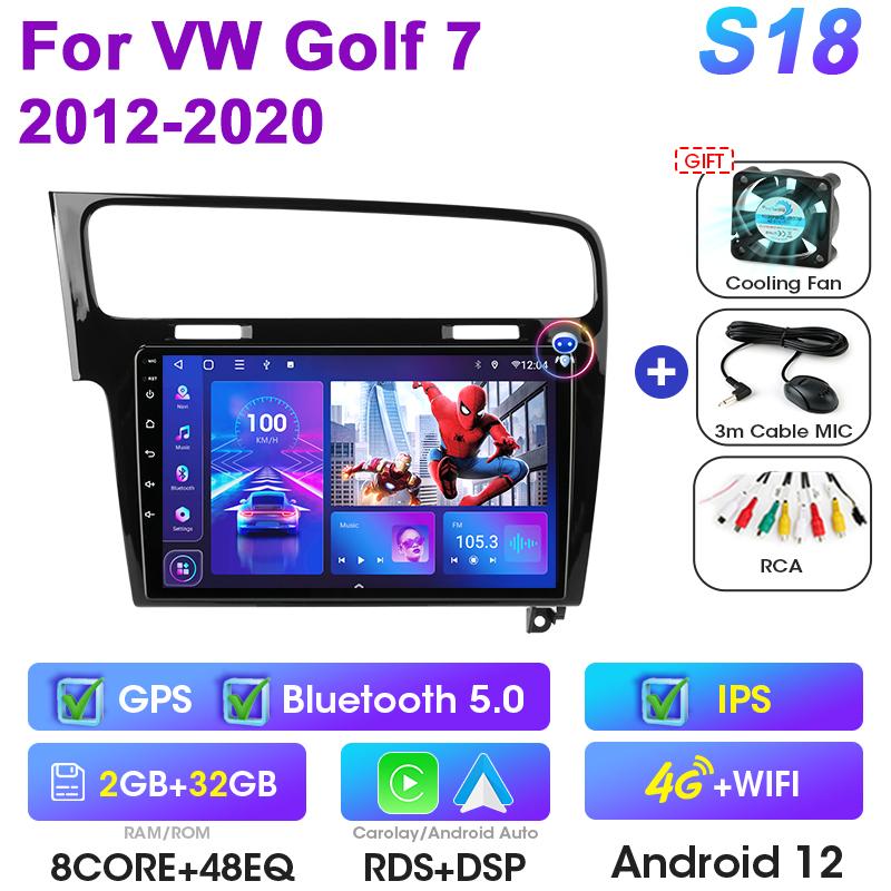 2 Din Android 12 Car Radio For Volkswagen VW Golf 7 MK7 GTI 2011 - 2025 Multimedia Video Player GPS 4G Carplay Auto Stereo QLED