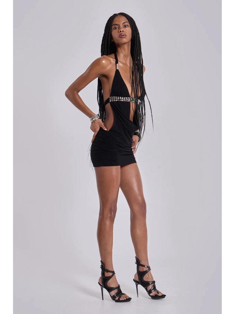 2026 European & American Women's Fashion Sexy Backless Deep V Halter Mini Dress