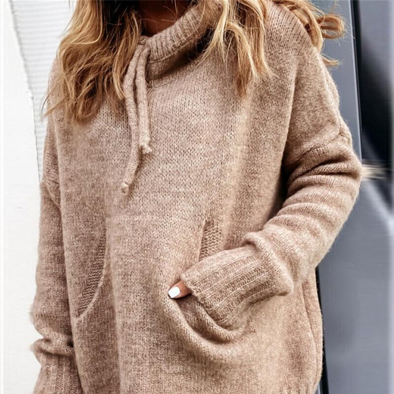 Women's Autumn/Winter Knitted Hoodie Pocket Casual Sweater