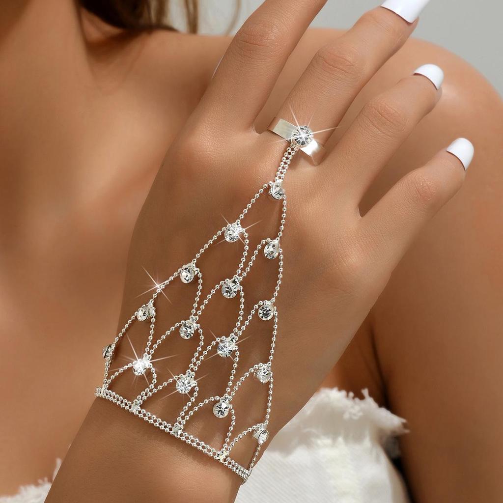 2026 Luxurious Diamond Geometric Tassel Hand Chain & Ring Set for Women