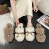 Fashion Winter Women's Fashion Outdoor Non-slip Fur Slippers Cute Style Bow Decoration Flat Bottom Comfortable Baotou Slippers Shoes