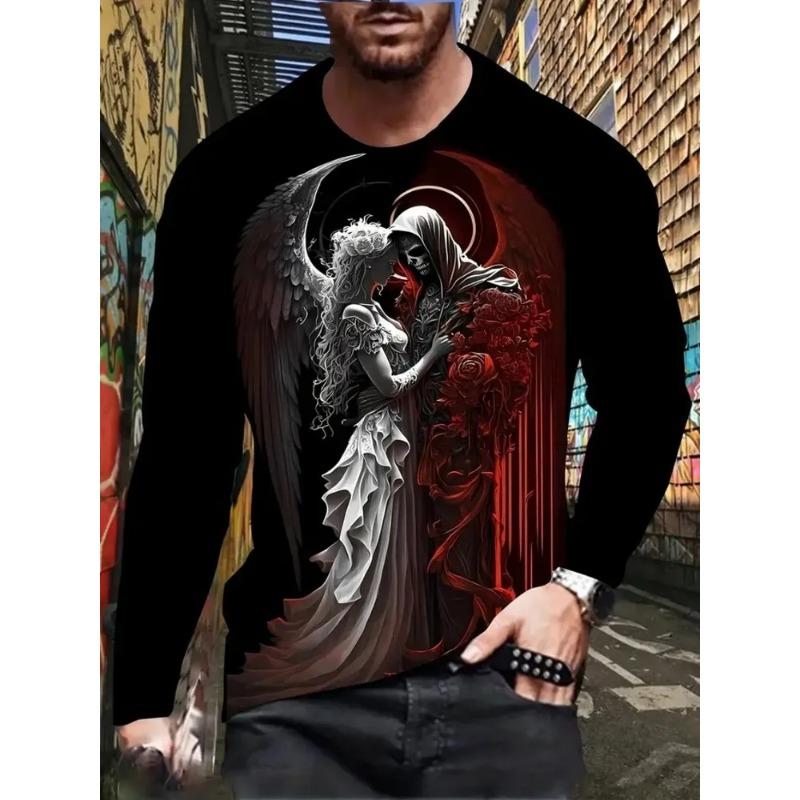 Men's 3D Printed Crew Neck Long Sleeve T-Shirt Fashion Versatile Trend Breathable Casual