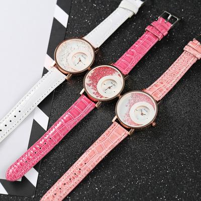 Funny Watch  Rhinestone Designed Round Dial Adjustable Faux Leather Strap Analog Quartz Special Lady Watches