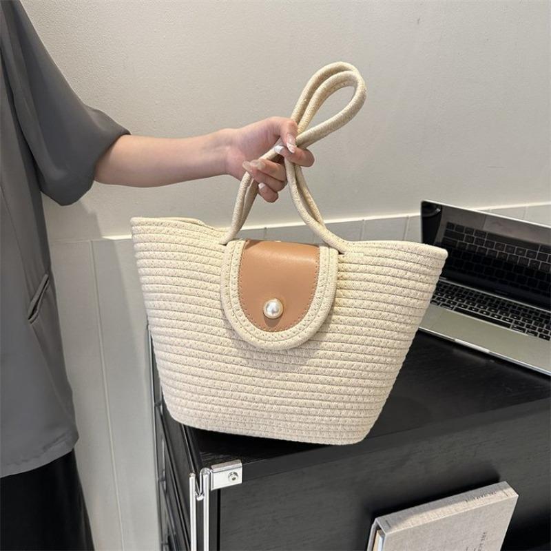 Versatile Cotton Rope Straw Woven Bag Bag Large Capacity High-grade Sense Nail Woven Bag Women's Vacation Beach Tote Bag
