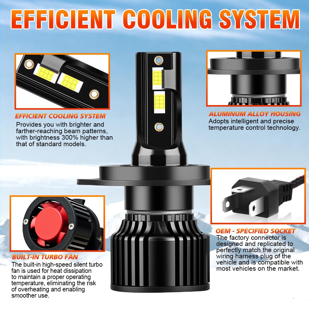 H4 High Low Beam TOP Best LED Auto Bulbs Canbus Led Headlight CSP 3570 Chips 6000K Car Headlight High Lumen 30000LM 12V Bulbs