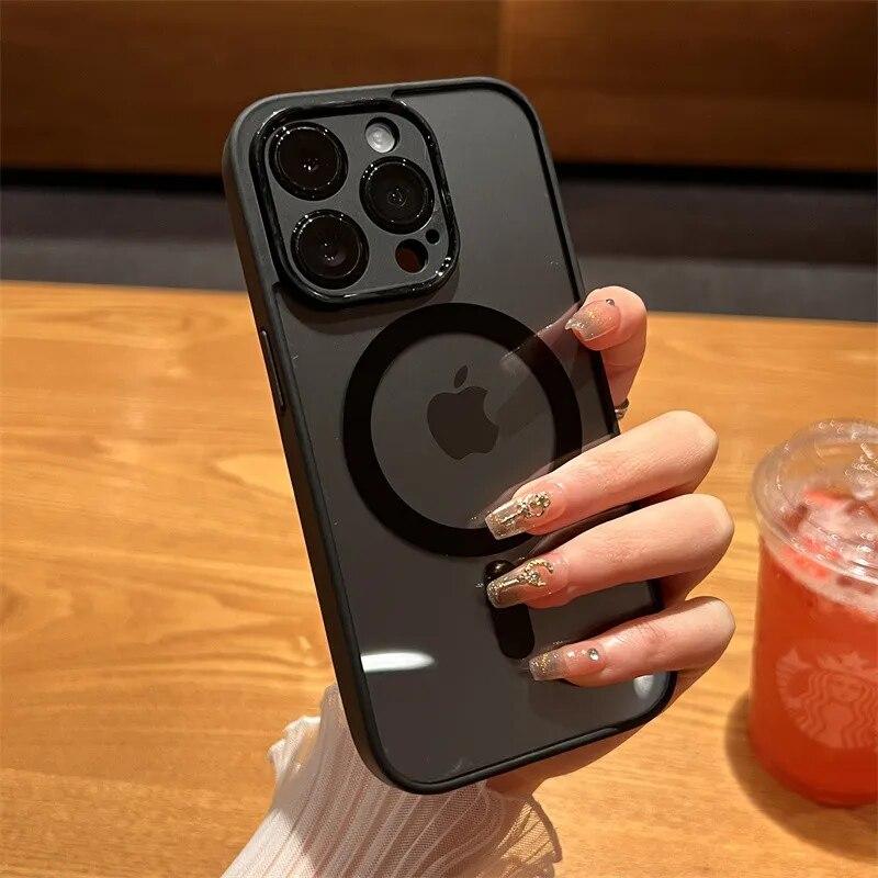 Luxury Magnetic Wireless Charge For Magsafe Case For iPhone 16 15 14 13 12 11 Pro Max Lens Protection Bumper Transparent Cover