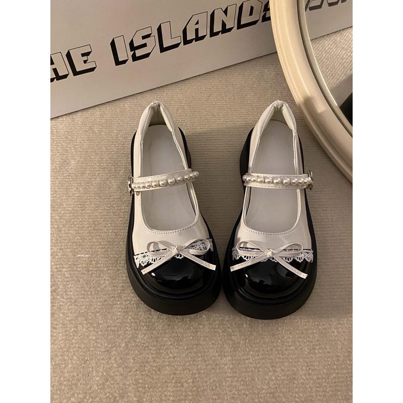 

Туфли Мэри Джейн на толстой подошве с круглым носком, в цветовой гамме, из маленькой кожи, женские летние новые, с жемчужной пряжкой в виде перемычки 40 белый