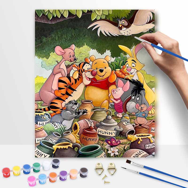 Disney Winnie the Pooh Oil Art Painting Kit Home Wall Decor Handmade Gift DIY Canvas Wall Art Cartoon Characters Decorative Hobby Set