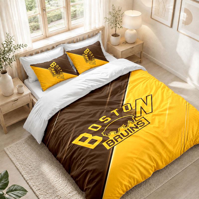 Bedding Set 1 Duvet Cover 2 Pillowcases Boston Bruins Print Bedroom Home Decoration