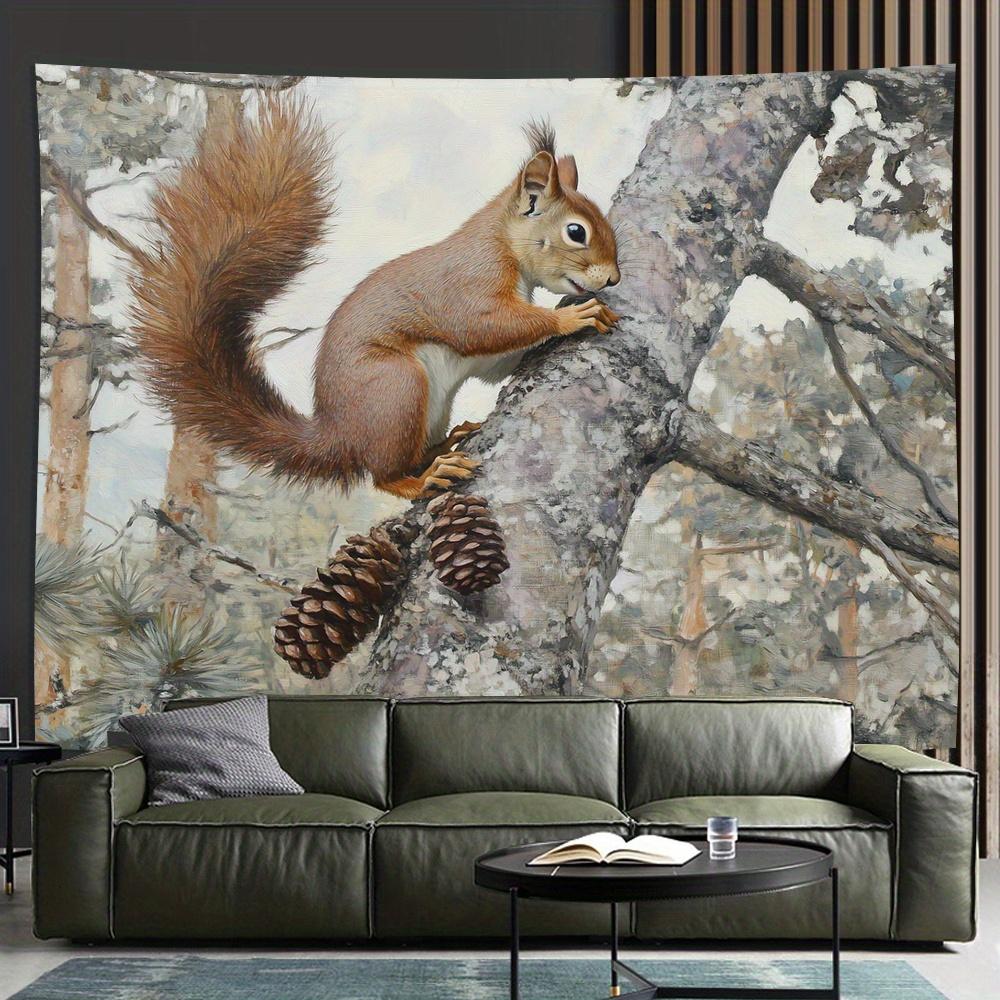 

A squirrel on a branch Digital printing polyester wall hanging tapestry decorative Living room bedrooms Office background gift 74x94cm(29x37in)