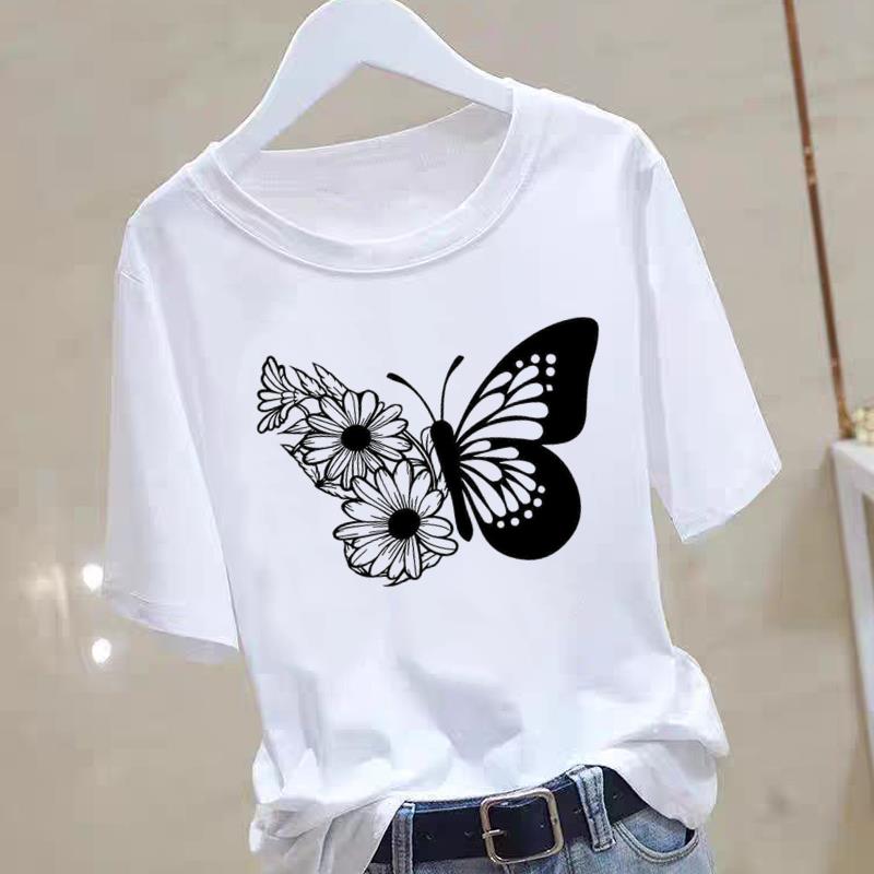 A New Heart-shaped and Cute Women's Commuter Instagram Summer Printed Short-sleeved Round-neck T-shirt Women Clothing Graphic