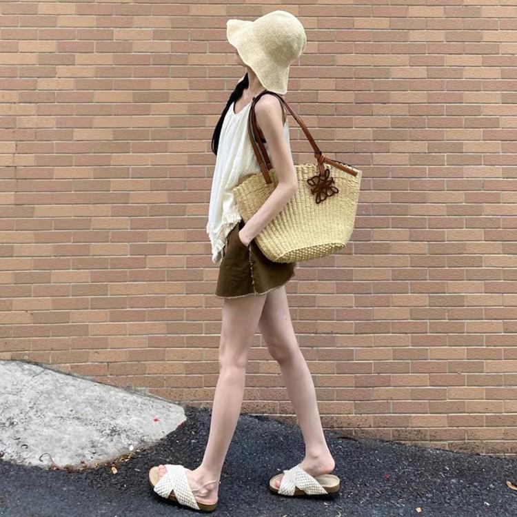 Leather Cross-strap Woven Cool Slippers Women's Summer Wear Retro New Thick-soled Beach Slippers