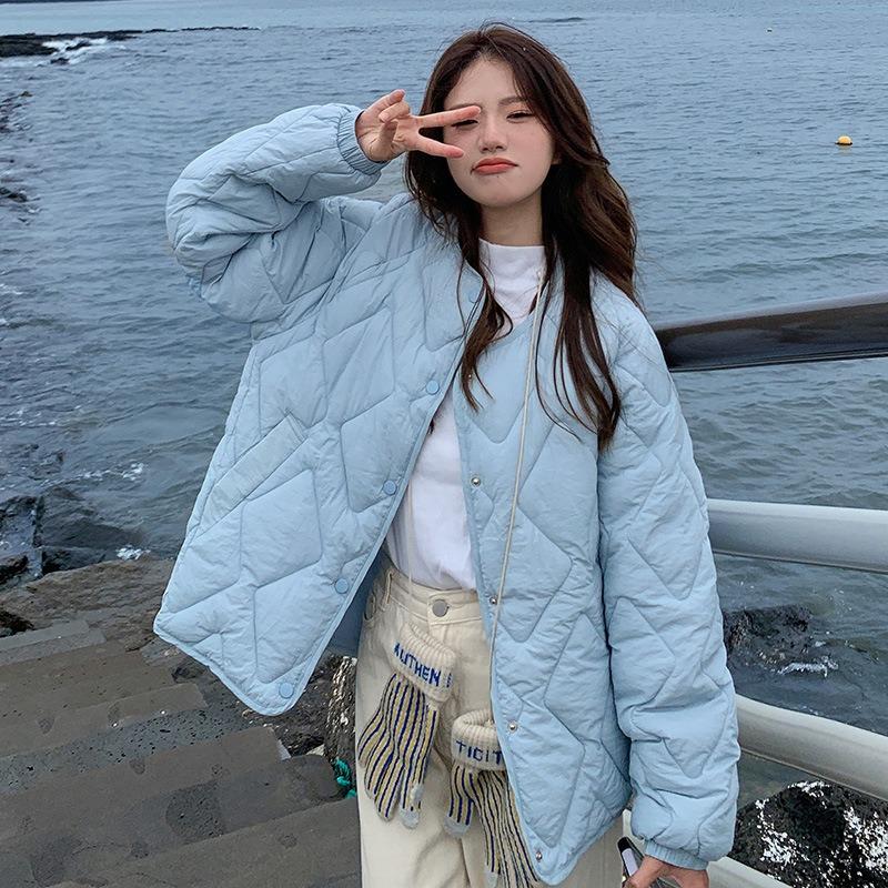 Rhombus white cotton-padded clothes women's new autumn and winter cotton-padded jackets wear a small fragrant style