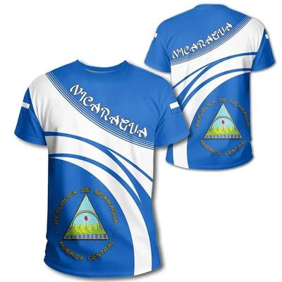 Nicaragua Flag National Emblem 3D Print T-shirt For Men Casual Fashion Tops Round Neck T Shirt Oversized Sports Short Sleeves
