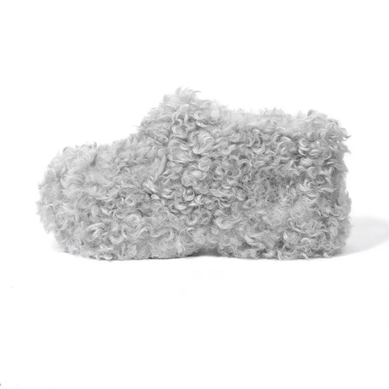 2026New High Heels Women's Cotton Slippers Fur Platforn Casual Warm Mules Shoes Fashion Short Plush Winter Snow Boots Para Mujer