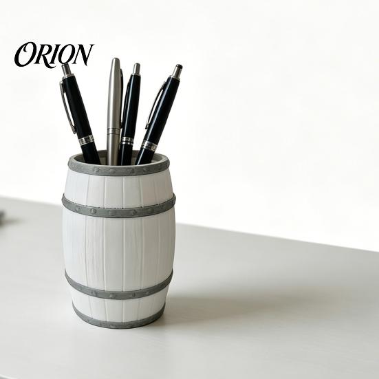 Stable Desk Storage Wine Barrel Shaped Organizer, 3D Printed Vintage Pen Holder, Large Capacity Desktop Organizer Pot with Solid Base, Practical
