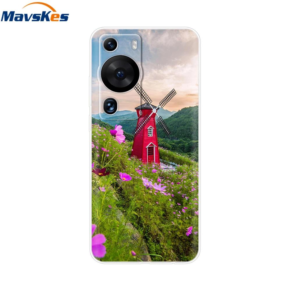 For Huawei P60 Pro Case Cute Heart Cartoon Painted Silicone Clear TPU Back Cover For Huawei P 60 P60 2023 P60Pro Phone Cases