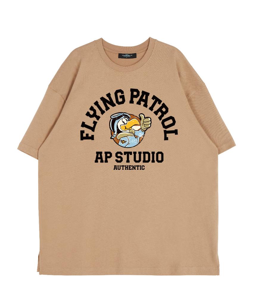 ASTRAL PROJECTION Flying Patrol Round Neck 15-Count Cotton Short Sleeve T-Shirt_Beige