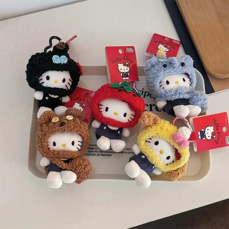 Japanese Series Sanrio Hood Hello Kitty Plush Toy Cartoon Cute Bag Pendant Decoration Keychain Phone Chain Gifts for Girls