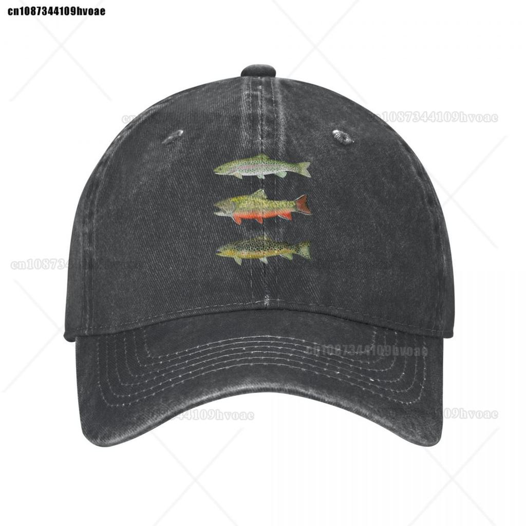 Braune Bachforelle Triade Baseballkappe Unisex Used Gewaschen Snapback Kappe Angeln Fliegenfischen Outdoor Laufen Golfkappen Hut