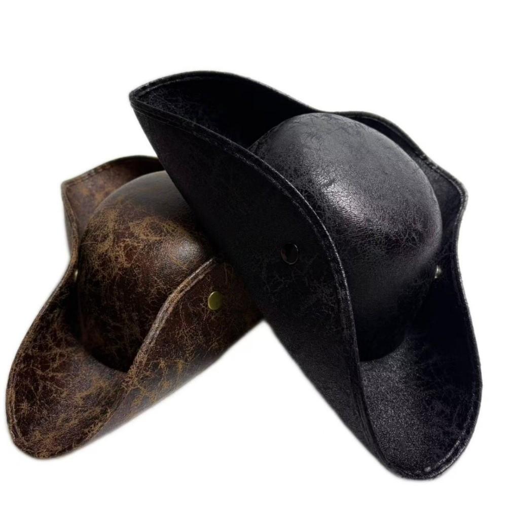 Chapeau de Capitaine en Similicuir Couleur Unie Chapeau Tricorne Adulte Chapeau de Pirate Cosplay Accessoires de Costume