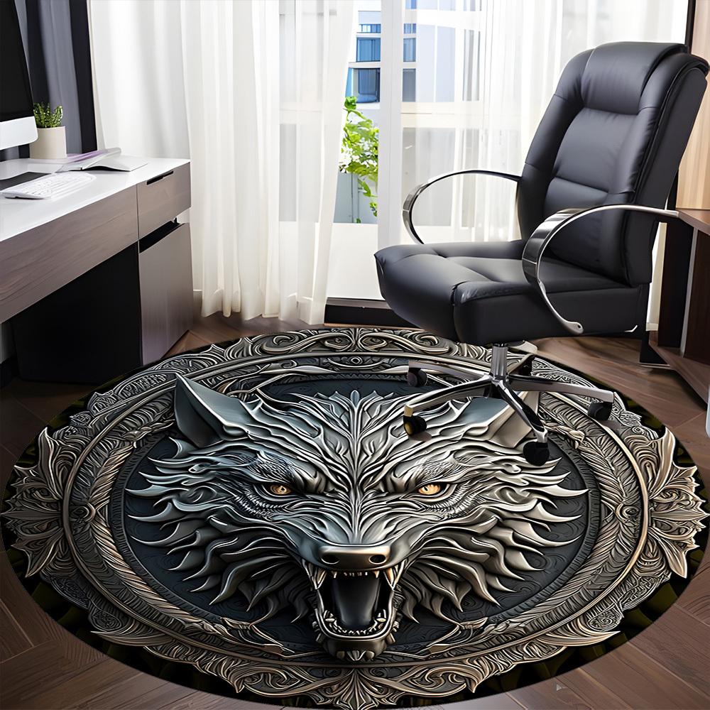 1PC Wolf Shield Office Round Rug, Non slip, Soft and Durable Office Rug for Interior Decoration, Perfect for Office
