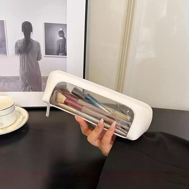 Pu Pencil Case Portable Waterproof Transparent Cosmetic Bag Zipper Makeup Brush Storage Bag Sundries Organizers Stationery Gifts