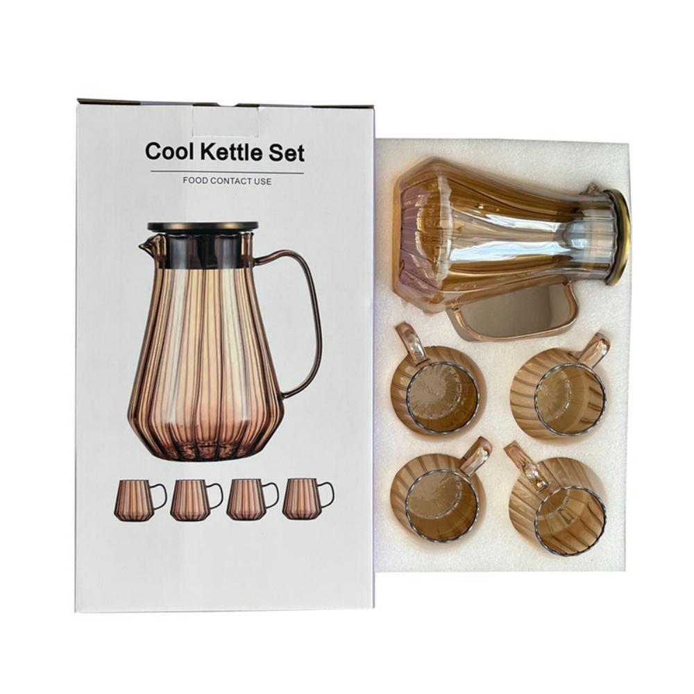 Luxury Amber Glass Water Pitcher Set Heat Resistant Glass Jug with 4 Cups Nordic Style Cold Water Kettle With Lid