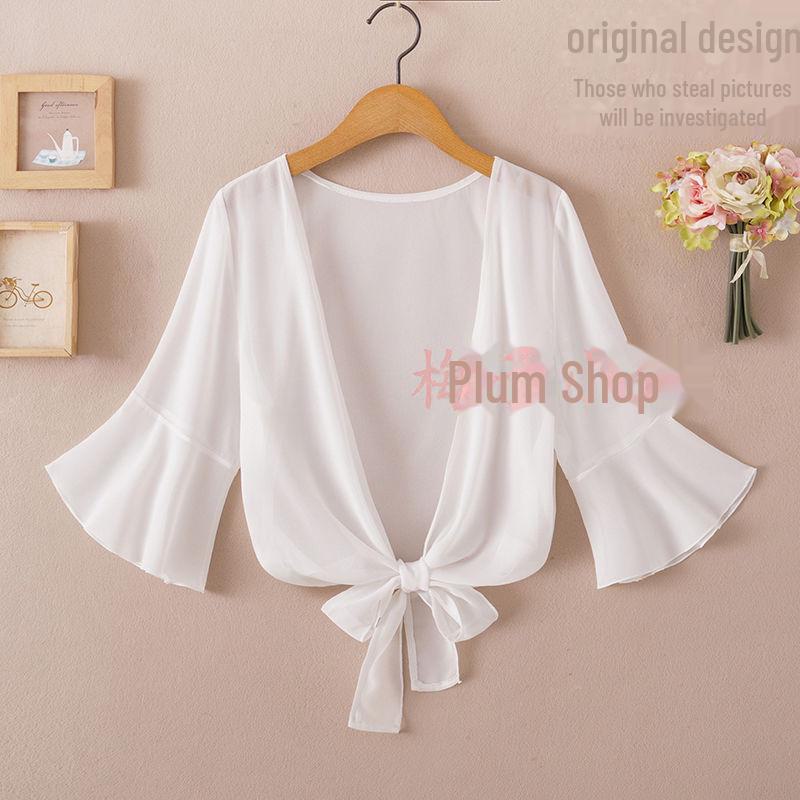 

Шифоновый кардиган с защитой от солнца и рукавами в виде листьев лотоса XL for 120-160 lbs