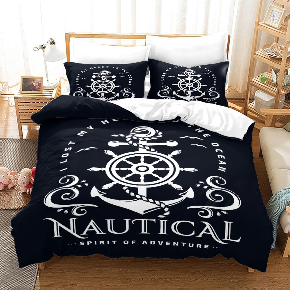 3D Printed Ship Anchor Bedding Set, Sailing Themed Down Duvet Cover, Pillowcase 2/3 Pieces, Boys Room Full Size Quick Drying Quilt Cover