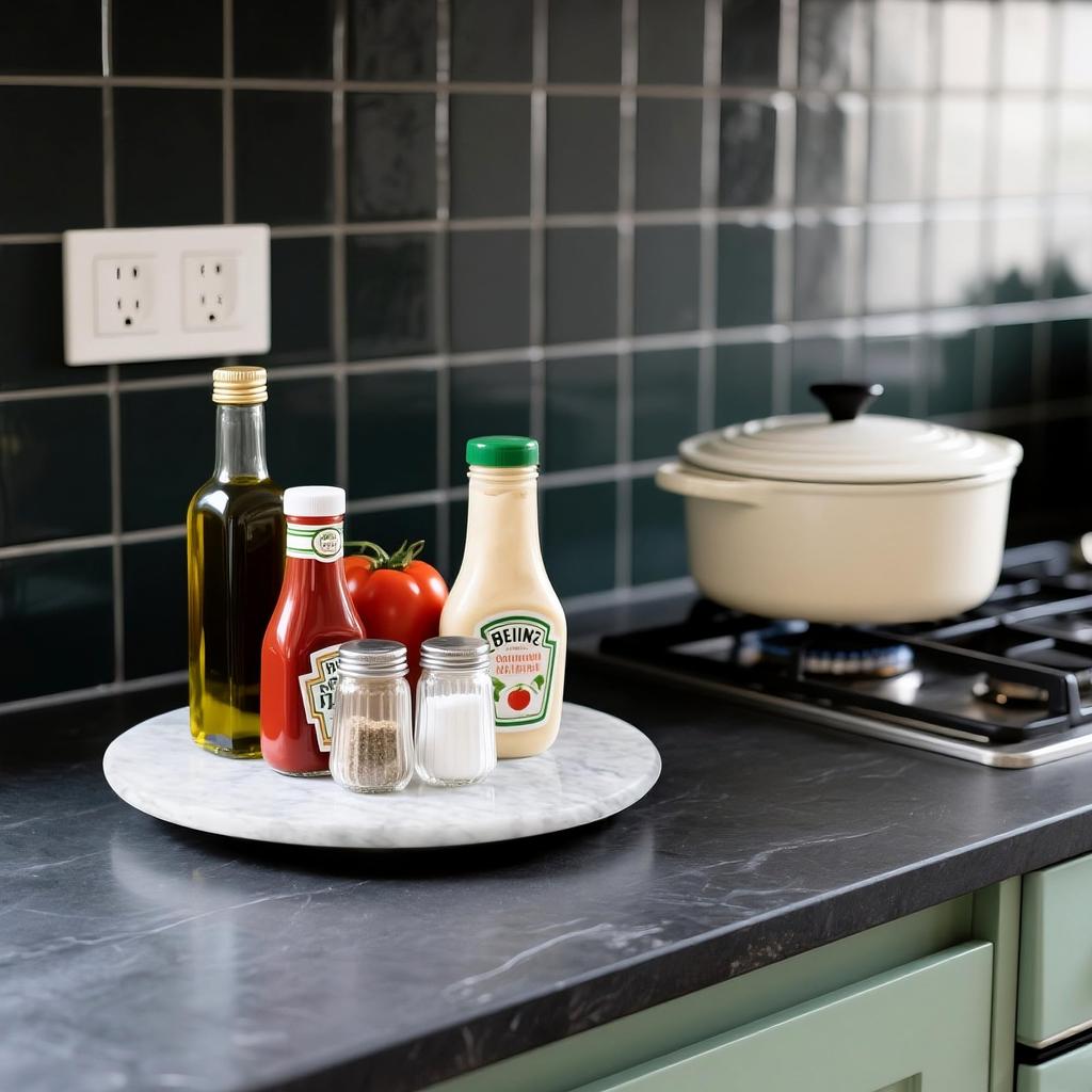 Natural marble cake turntable, 25cm in diameter, suitable for cake making and storing condiments.