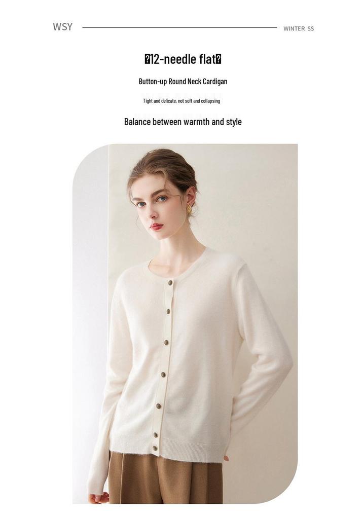 2026 Autumn/Winter Women's 100% Pure Cashmere Round Neck Cardigan Sweater