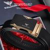 WILLIAMPOLO Men's Leather Belt with Automatic Buckle, Casual Waistband, Top-Grain Cowhide, Gold Color