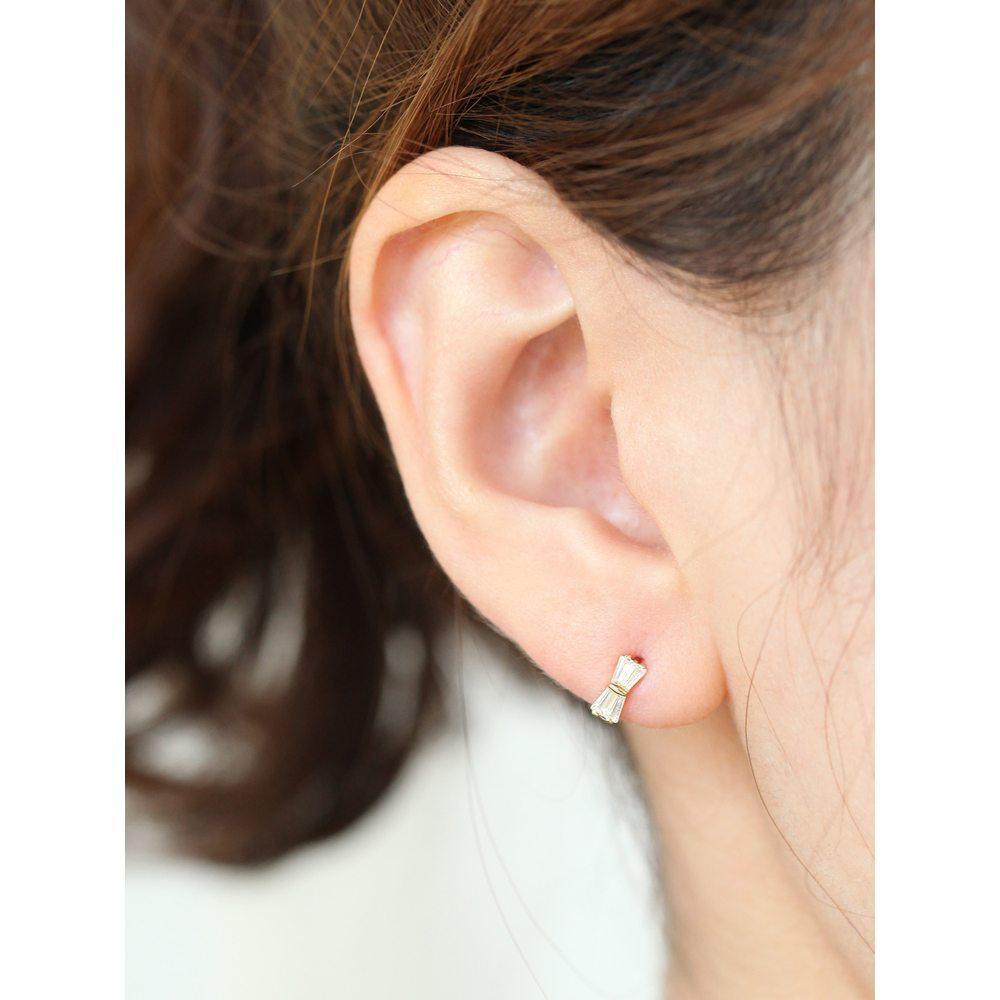 14K Ribbon Cubic Ring Piercing Earrings