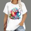 Women's Christmas T-shirt, cartoon Santa Claus print, short-sleeve, round-neck, casual party loose top