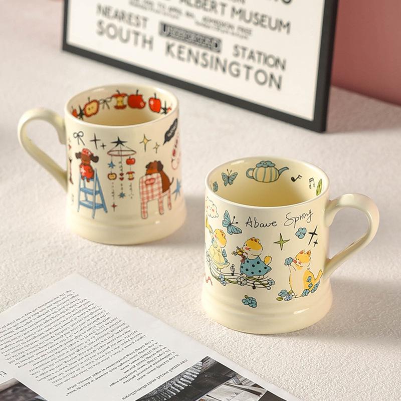 High Value Ceramic Mug Retro Cute Milk Cup French Home Microwave Oven Can Heat Couple Cups for Women