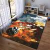 "Anime Style Rug with Warrior and Fire Design, Red and Blue Theme" Suitable for use as an anti-slip for living room bedroom sofas