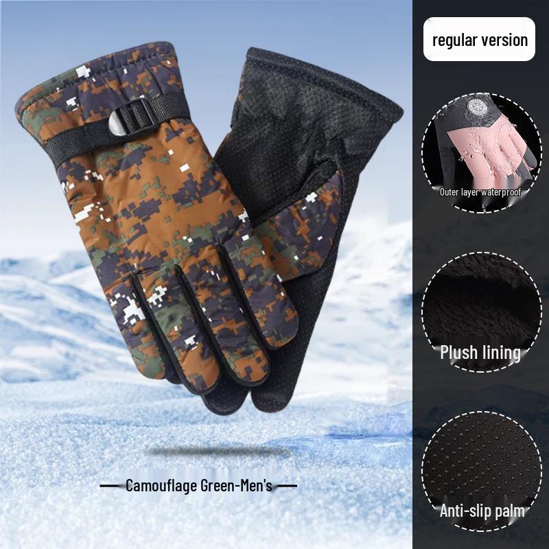 Velvet-Lined Windproof Winter Gloves for Riding & Skiing One Size