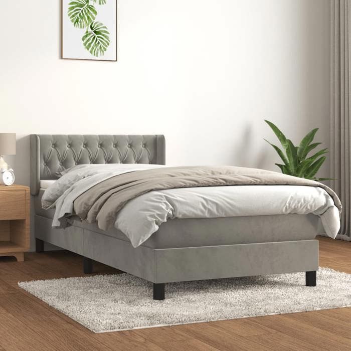 3131111 vidaXL Lit à sommier tapissier et matelas Gris clair 90x190 cm Velours