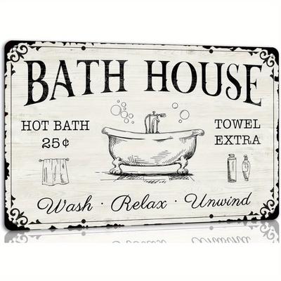 Badezimmer Antikes Metall Blechschild Entspannendes Bauernhaus Badezimmer Wanddeko Heißes Wasser Badetücher Extrawäsche Entspannendes De-Stress Schild