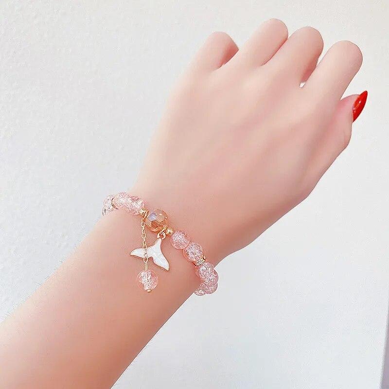 Korean Cartoon Rabbit Glass Beaded Adjustable Bracelet for Women Fashion Flower Starfish Dolphin Bracelets Jewelry Accessories
