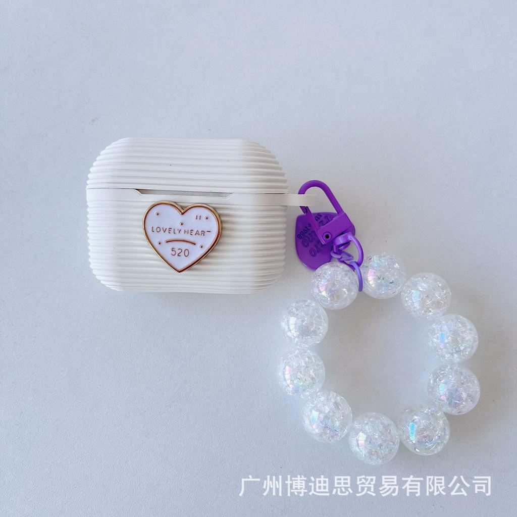 New Apple Silicone Horizontal Stripe Earphone Case Small Fresh Hand Beads + Silicone AirPods Pro1 Love + Hand Beads